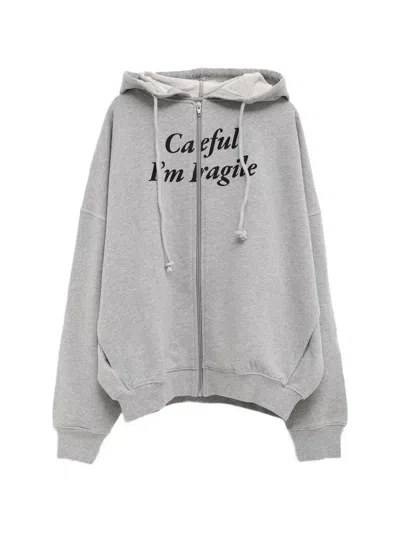 Gimaguas Slogan-print Zip-up Hoodie In Gray