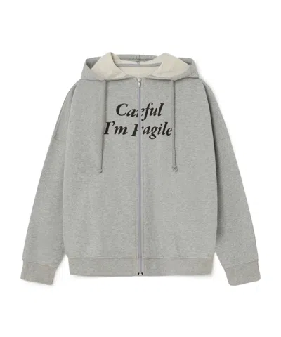 Gimaguas Slogan-print Zip-up Hoodie In Gray