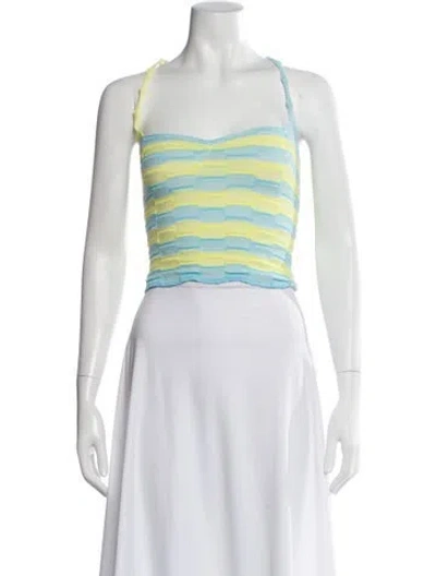 Pre-owned Gimaguas Striped Halterneck Crop Top In Blue