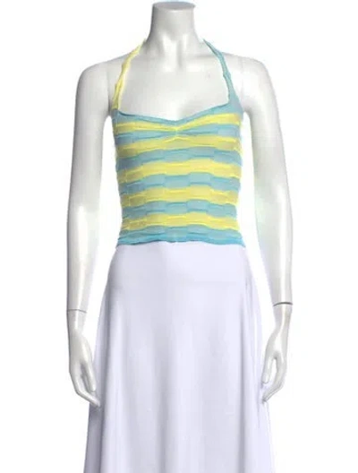 Pre-owned Gimaguas Striped Halterneck Crop Top In Blue