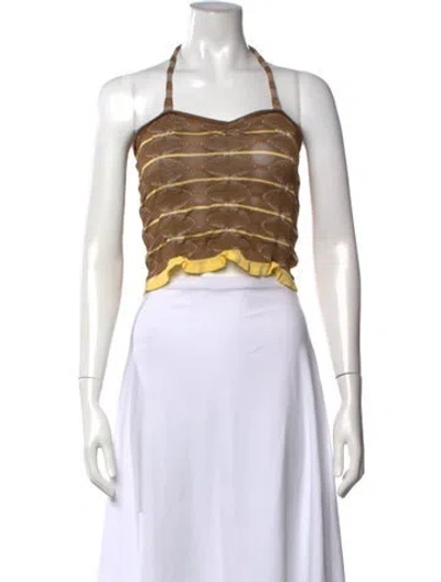 Pre-owned Gimaguas Striped Halterneck Crop Top In Brown