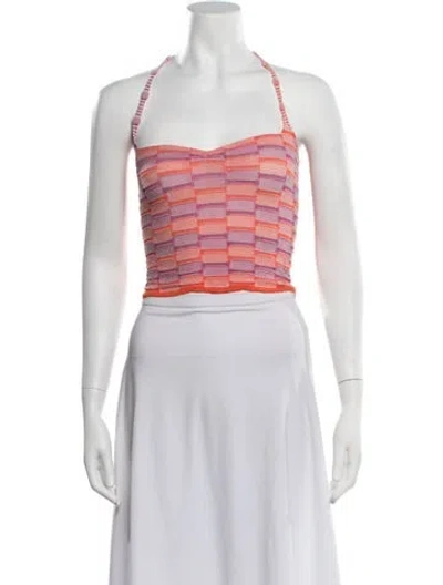 Pre-owned Gimaguas Striped Halterneck Crop Top In Orange