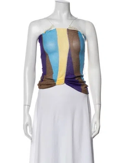 Pre-owned Gimaguas Striped Halterneck Crop Top In Purple