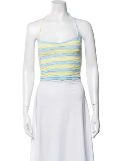 Pre-owned Gimaguas Striped Halterneck Crop Top In White