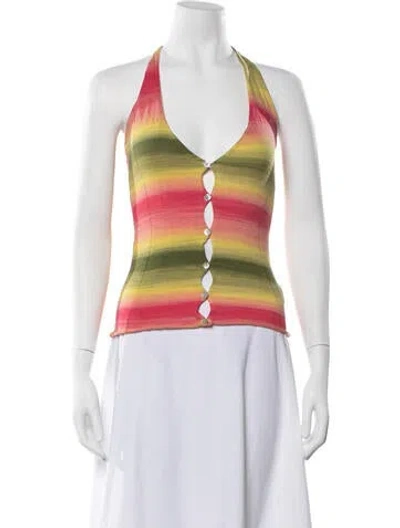 Pre-owned Gimaguas Striped Halterneck Top In Green