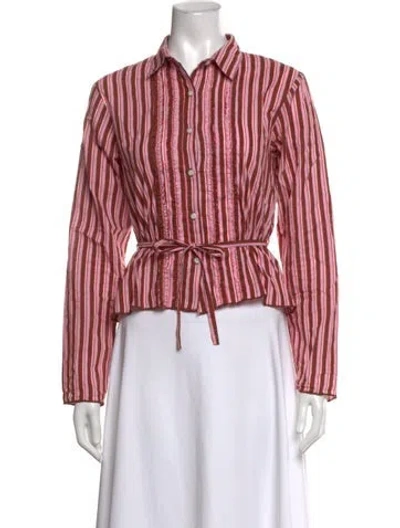 Pre-owned Gimaguas Striped Long Sleeve Button-up Top In Pink
