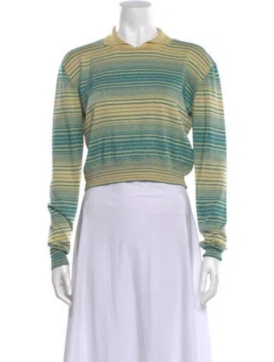 Pre-owned Gimaguas Striped Long Sleeve Polo In Green