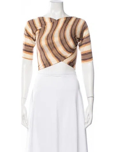 Pre-owned Gimaguas Striped Off-the-shoulder Sweater In Brown