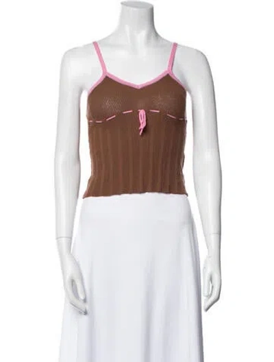 Pre-owned Gimaguas Striped V-neck Crop Top In Brown