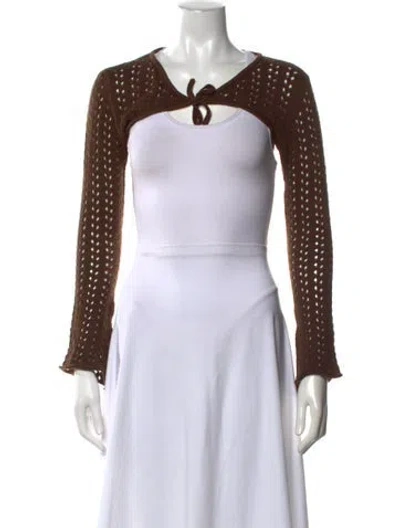 Pre-owned Gimaguas Tie Neck Long Sleeve Top In Brown