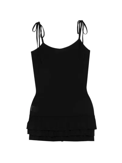 Gimaguas Tie-shoulder Ruffled Mini Dress In Black
