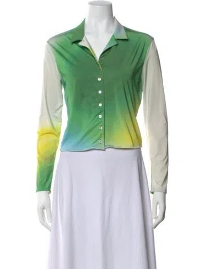 Pre-owned Gimaguas Tie-dye Print Long Sleeve Button-up Top In Green