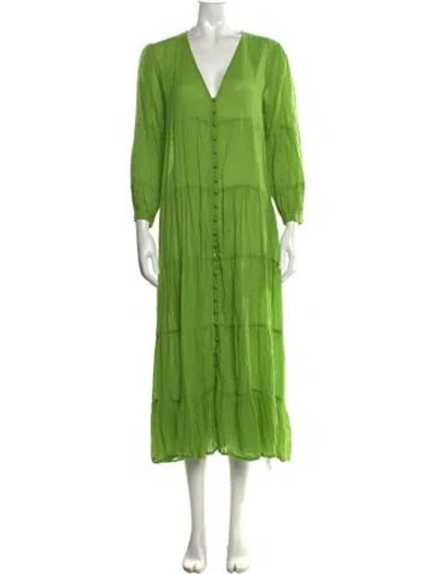 Pre-owned Gimaguas V-neck Long Dress In Green