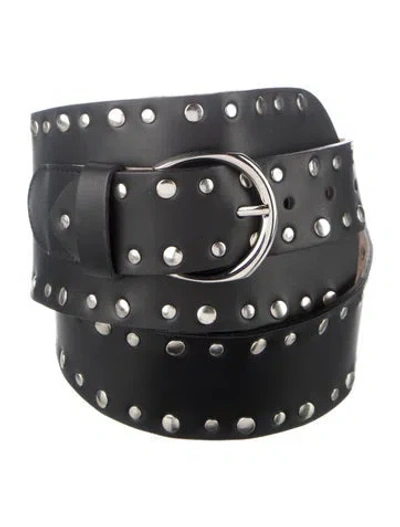 Pre-owned Gimaguas Wide Leather Waist Belt In Black