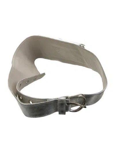 Pre-owned Gimaguas Wide Leather Waist Belt In Silver
