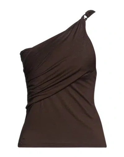 Gimaguas Woman Top Dark Brown Size L Viscose, Elastane