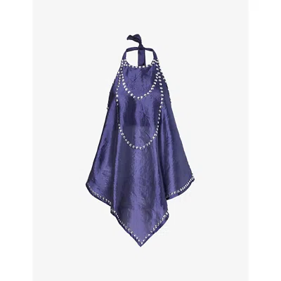 Gimaguas Womens Belle Jewel Halter Silk Top Blue Xs