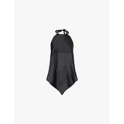 Gimaguas Womens Black Belle Halter Scarf-hem Silk Top