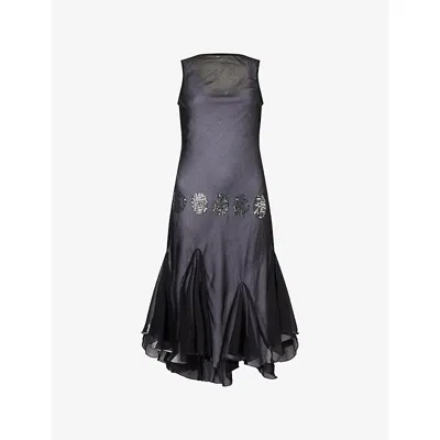 Gimaguas Womens Black Leona Sheer Midi Dress Xs