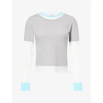 Gimaguas Womens Triple Layer Cotton-jersey T-shirt Grey White Xs In Gray
