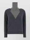 Gimaguas Wrap Design Long Sleeve Knit Top In Gray