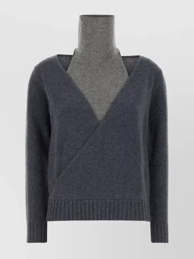 Gimaguas Wrap Design Long Sleeve Knit Top In Gray