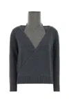 Gimaguas Wrap Design Long Sleeve Knit Top In Gray