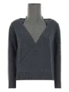 Gimaguas Wrap Design Long Sleeve Knit Top In Gray