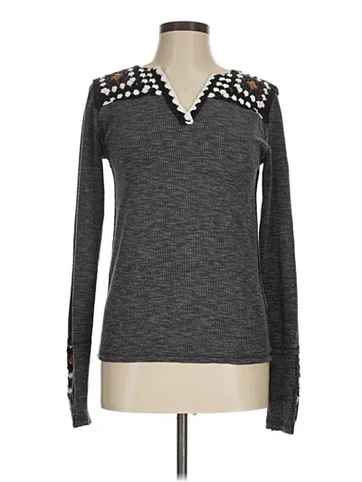 Pre-owned Gimmicks Long Sleeve Top Gray Keyhole Neckline Tops