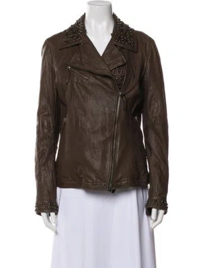 Pre-owned Gimo's Italiana Lamb Leather Biker Jacket In Brown