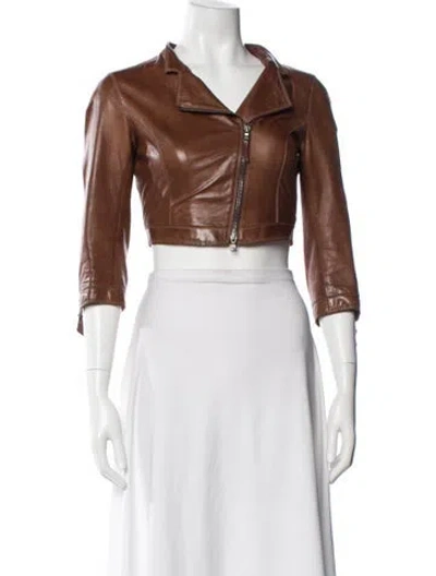 Pre-owned Gimo's Italiana Leather Biker Jacket In Brown