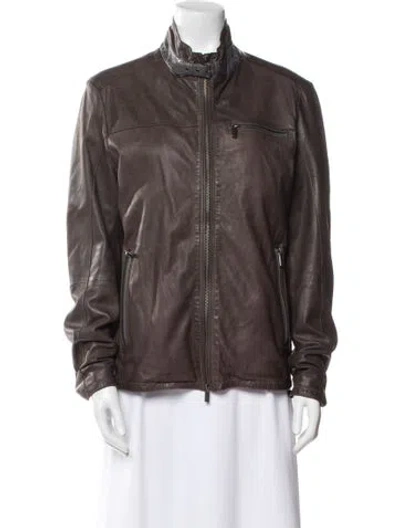 Pre-owned Gimo's Italiana Leather Biker Jacket In Brown