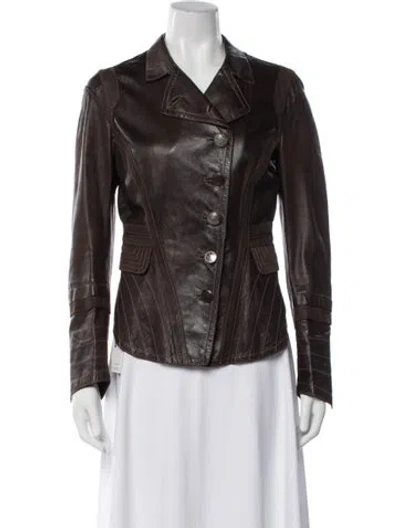 Pre-owned Gimo's Italiana Leather Biker Jacket In Brown