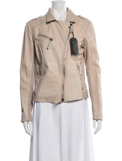 Pre-owned Gimo's Italiana Leather Biker Jacket In Neutral
