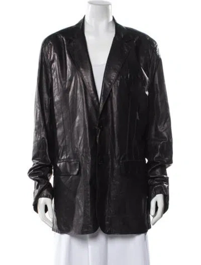 Pre-owned Gimo's Italiana Leather Blazer In Gray