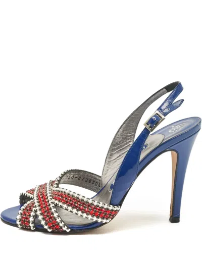 Pre-owned Gina 100mm Crystal-embellished Heeled Sandals In Blue