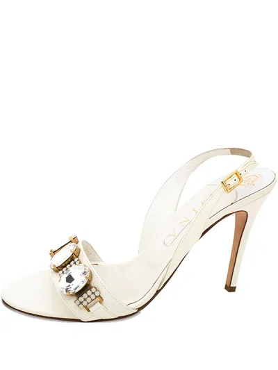 Pre-owned Gina 105mm Patent Leather Slingback Crystal-embellished Sandals