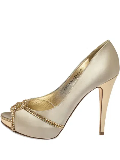 Pre-owned Gina 125mm Crystal-embellished Pumps In Gold
