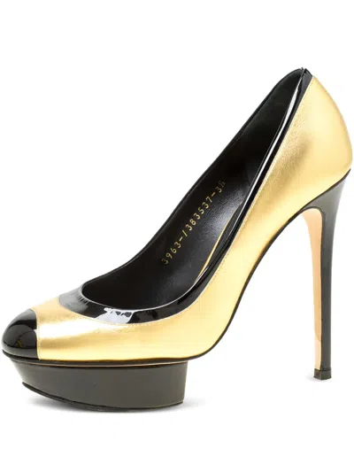 Pre-owned Gina 125mm Leather Heeled Pumps In Gold