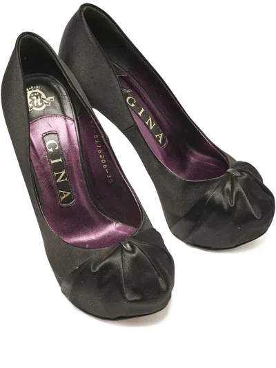 Pre-owned Gina 125mm Satin Platform Pumps In Black