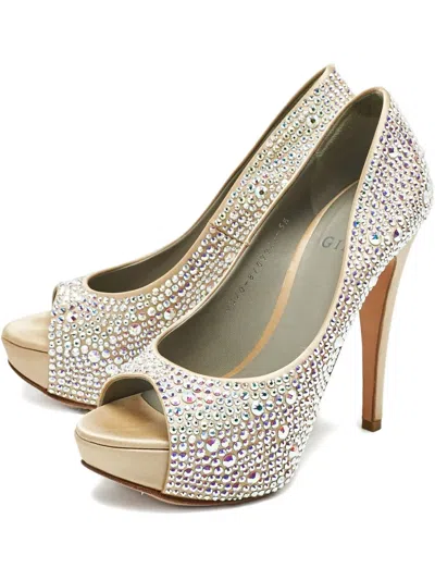 Pre-owned Gina 130mm Platform Crystal-embellished Pumps In Neutral