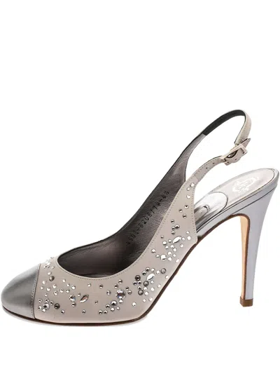 Pre-owned Gina 2024  105mm Slingback Sandals In Gray