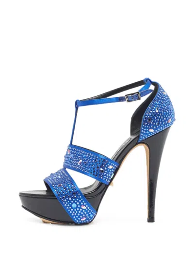 Pre-owned Gina Alicia Crystal-embellished Platform Sandals In Blue
