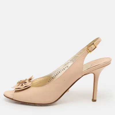 Gina Beige Leather Peep Toe Slingback Pumps In Neutral