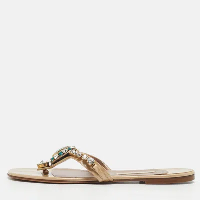 Gina Beige Patent Crystal Embellished Thong Slide Sandals In Blue