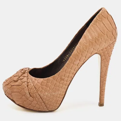 Pre-owned Gina Beige Python Leather Hoodie Platform Pumps Size 39