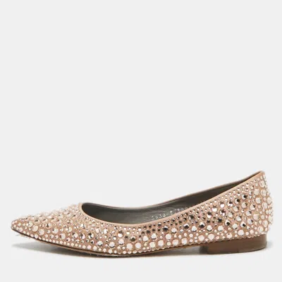 Pre-owned Gina Beige Satin Crystal Embellished Ballet Flats Size 36.5