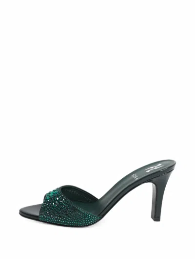 Pre-owned Gina Bejewelled Sandals In Green
