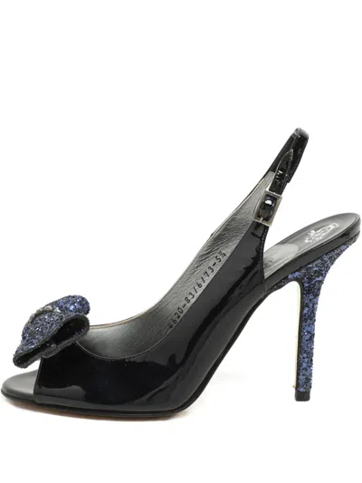 Pre-owned Gina Bow Stiletto Sandals In Black