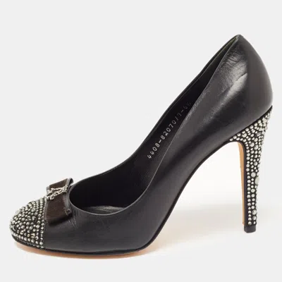 Gina Black Leather Embellished Pumps In Multi